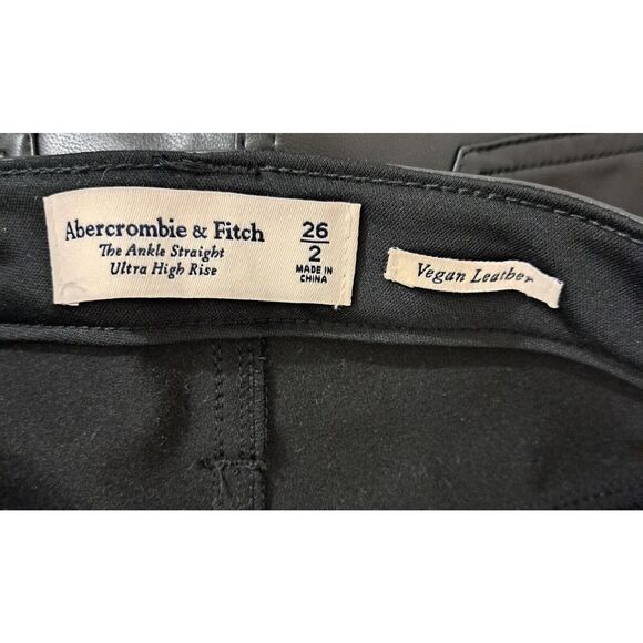 Abercrombie & Fitch womens Sz 26 black Vegan Leather winter pants Ultra Hi Rise - Picture 6 of 8